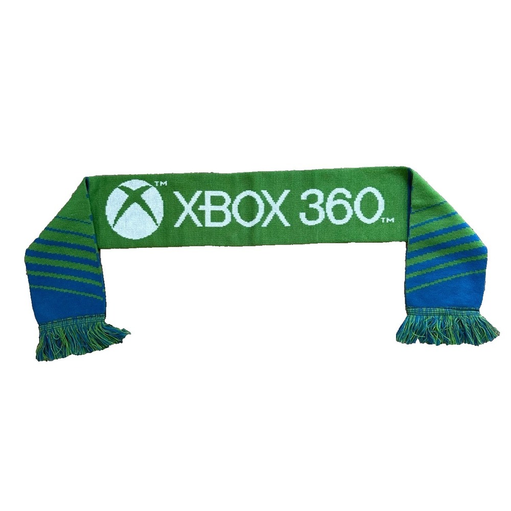 Vintage X Box 360 Microsoft scarf Knit Green Blue Fringe Ends Rare
